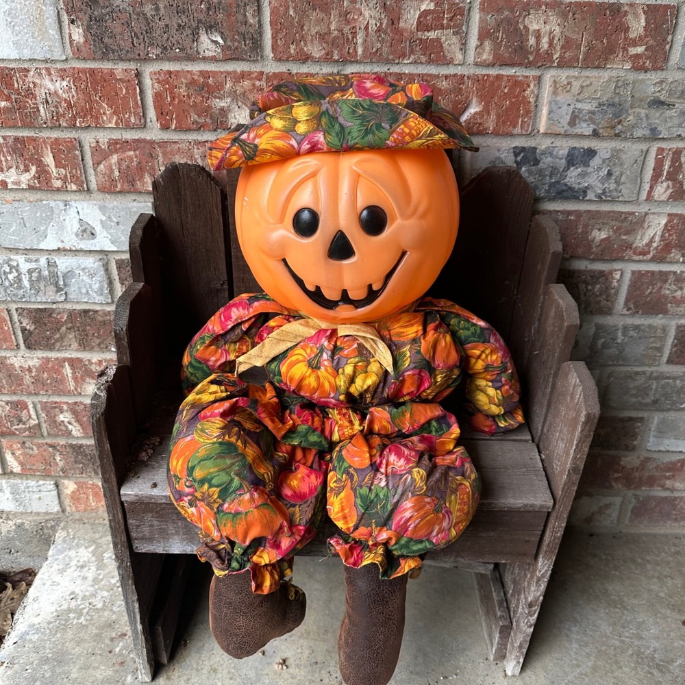 Pumpkin Scarecrow Handmade Orange Vintage Style Halloween Fall Jack-o'-lantern